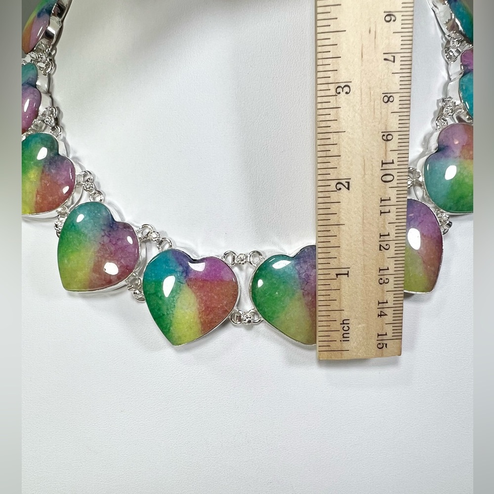 Beautiful 🌈💗 925 Rainbow Solar Quartz Hearts Large Gemstone Necklace Earrings - Picture 5 of 9